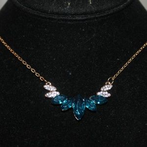 Nwt: Sea Blue & Clear Cat Eye Rhinestone Necklace